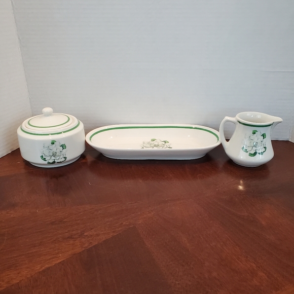 Vintage 1950s Whitfield (White Body) by Syracuse Creamer, Sugar & Butter Set - Picture 5 of 14